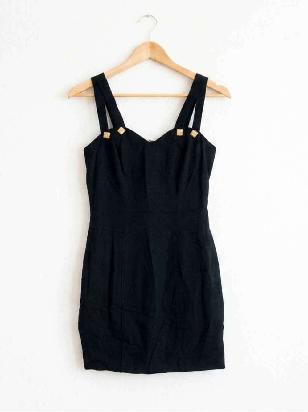 Vintage 90s Y2K Rampage Black Cocktail Party Mini Dress Gold Sweetheart USA Made